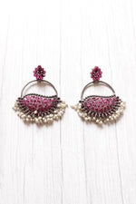 Load image into Gallery viewer, Pink Rhinestones Embedded Circular Dangler Earring with White Beads Detailing
