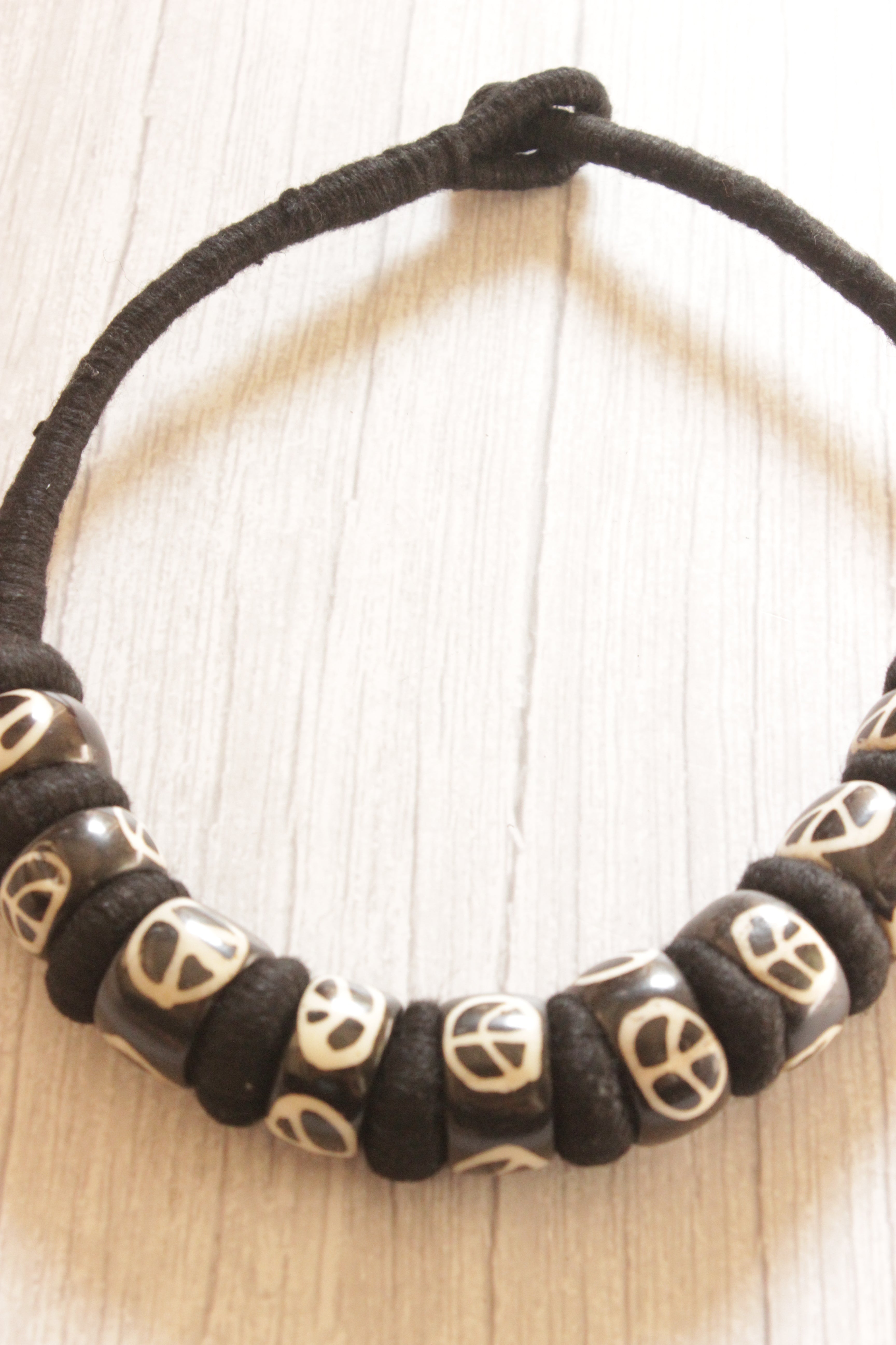 Engraved Wooden Beads Woven in a Rope Choker Necklace
