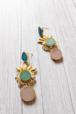 Load image into Gallery viewer, Natural Stones Embedded Yellow Finish Brass Metal Dangler Earrings
