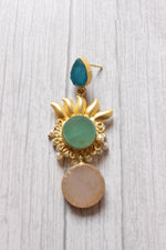 Load image into Gallery viewer, Natural Stones Embedded Yellow Finish Brass Metal Dangler Earrings
