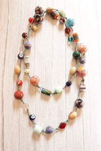 Vibrant Natural Colorful Stones Beaded in a Rope Long Necklace