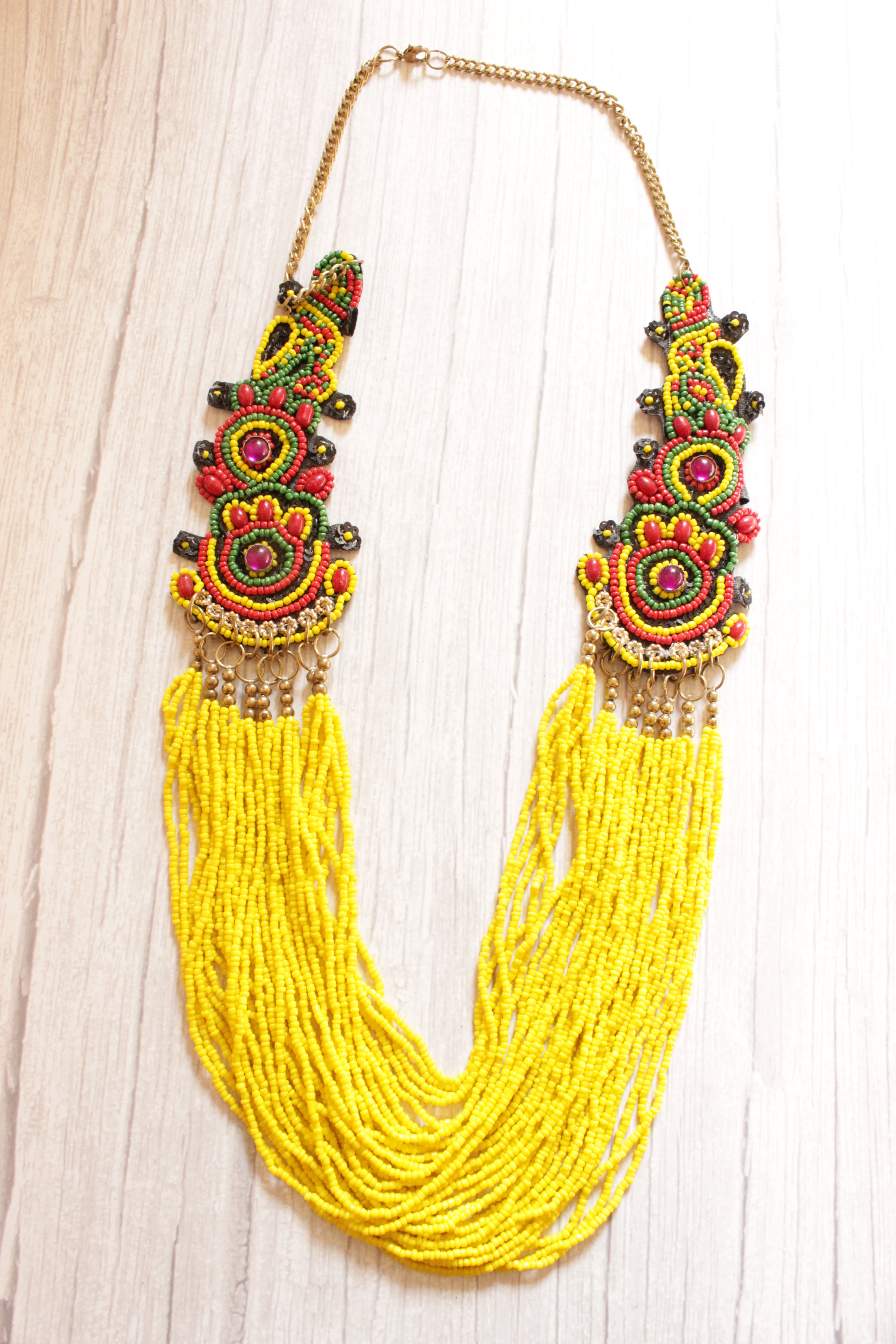 Yellow Multi-Layer Hand Beaded Collar Necklace