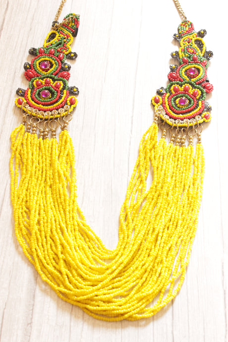 Yellow Multi-Layer Hand Beaded Collar Necklace