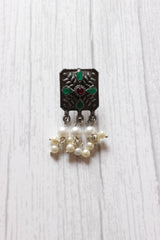 Adjustable Mini Choker Necklace Set with Rhinestones and White Beads Detailing