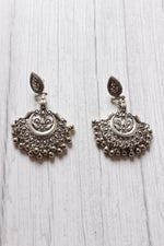 Load image into Gallery viewer, 3 Layer Elaborate Silver Finish Metal Necklace Set with Dangler Earrings
