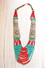 Load image into Gallery viewer, Turquoise and Red Beads Hand Beaded Statement African Tribal Collar Necklace
