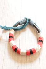 Load image into Gallery viewer, Red, White and Black Jute Threads Hand Woven Leather Bracelet
