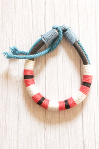 Red, White and Black Jute Threads Hand Woven Leather Bracelet