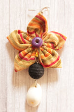 Load image into Gallery viewer, Handmade Fabric Flower Earrings Accentuated with Shells
