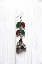 Load image into Gallery viewer, Red &amp; Green Glass Stones Embedded Leaf Motif Oxidised Finish Necklace Set
