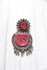 Pink & Yellow Beads Oxidised Silver Dangler Earrings