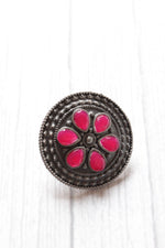 Load image into Gallery viewer, Pink Glass Stones Embedded Oxidised Silver Stud Earrings
