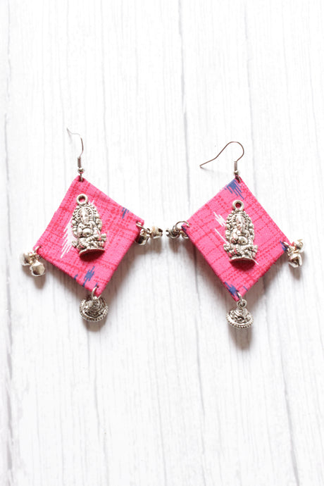 Pink Ikat Fabric Ganesha Motif Earrings