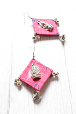 Load image into Gallery viewer, Pink Ikat Fabric Ganesha Motif Earrings
