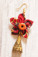 Load image into Gallery viewer, Handmade Fabric Flower Earrings with Antique Gold Finish Bell Shaped Metal Accent
