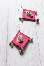 Load image into Gallery viewer, Pink Ikat Fabric Ganesha Motif Earrings

