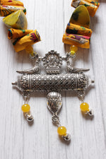 Load image into Gallery viewer, Vibrant Yellow Fabric and Stones Peacock Metal Pendant Necklace Set
