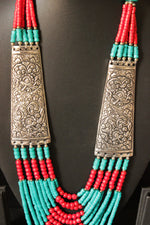 Load image into Gallery viewer, Turquoise and Red Beads Hand Beaded Statement African Tribal Collar Necklace
