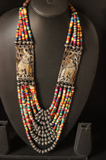 Load image into Gallery viewer, Multi-Color Acrylic and Wooden Beads Hand Beaded Statement Tribal Necklace with Elephant Motif
