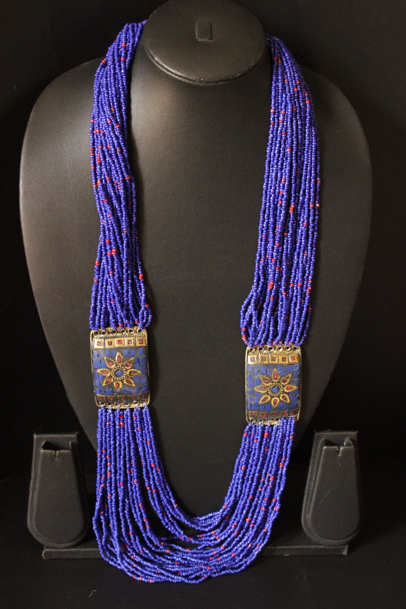 Vibrant Violet Beads Intertwined with Red Multi-Layer Beaded Necklace