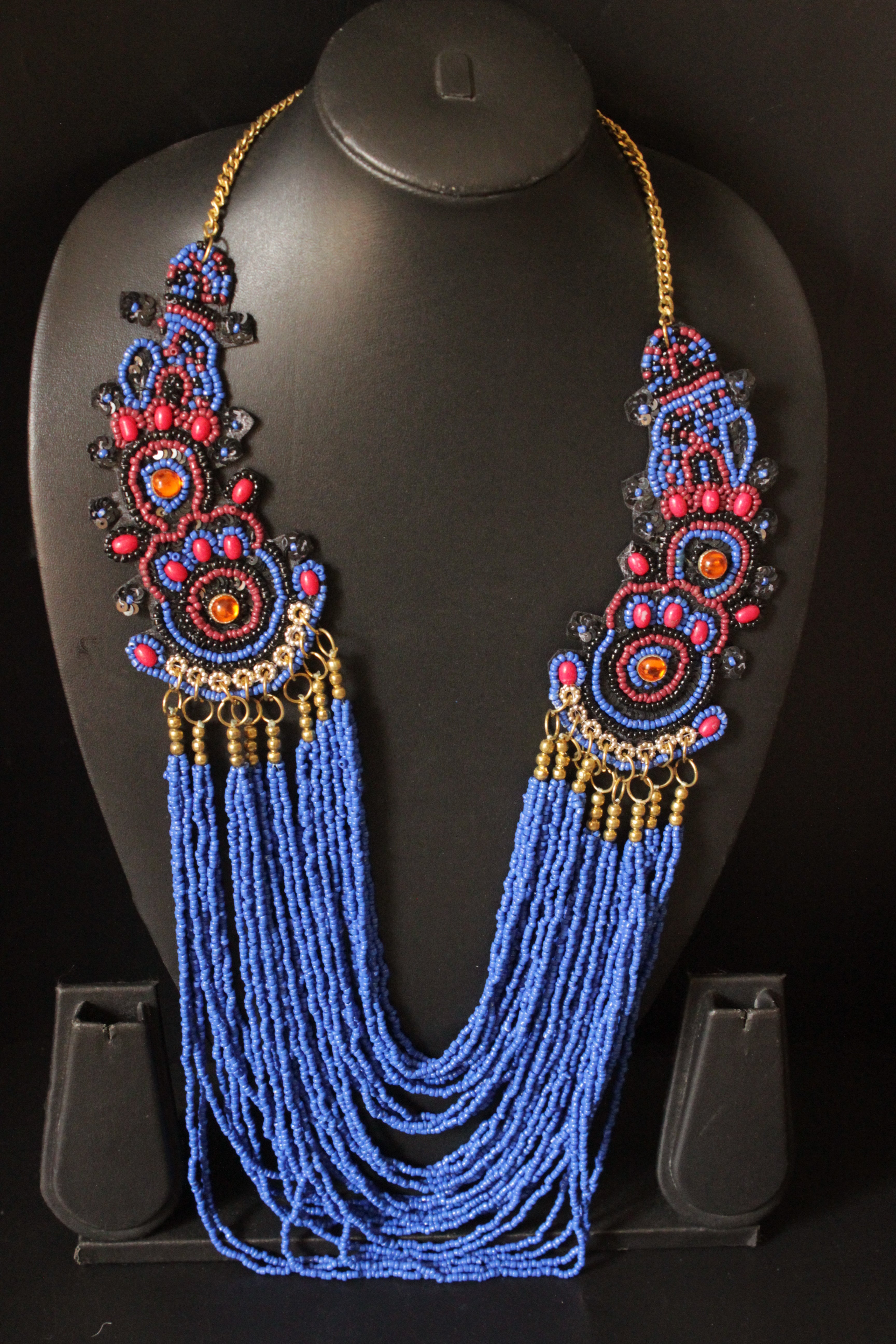 Royal Blue Multi-Layer Hand Beaded Collar Necklace