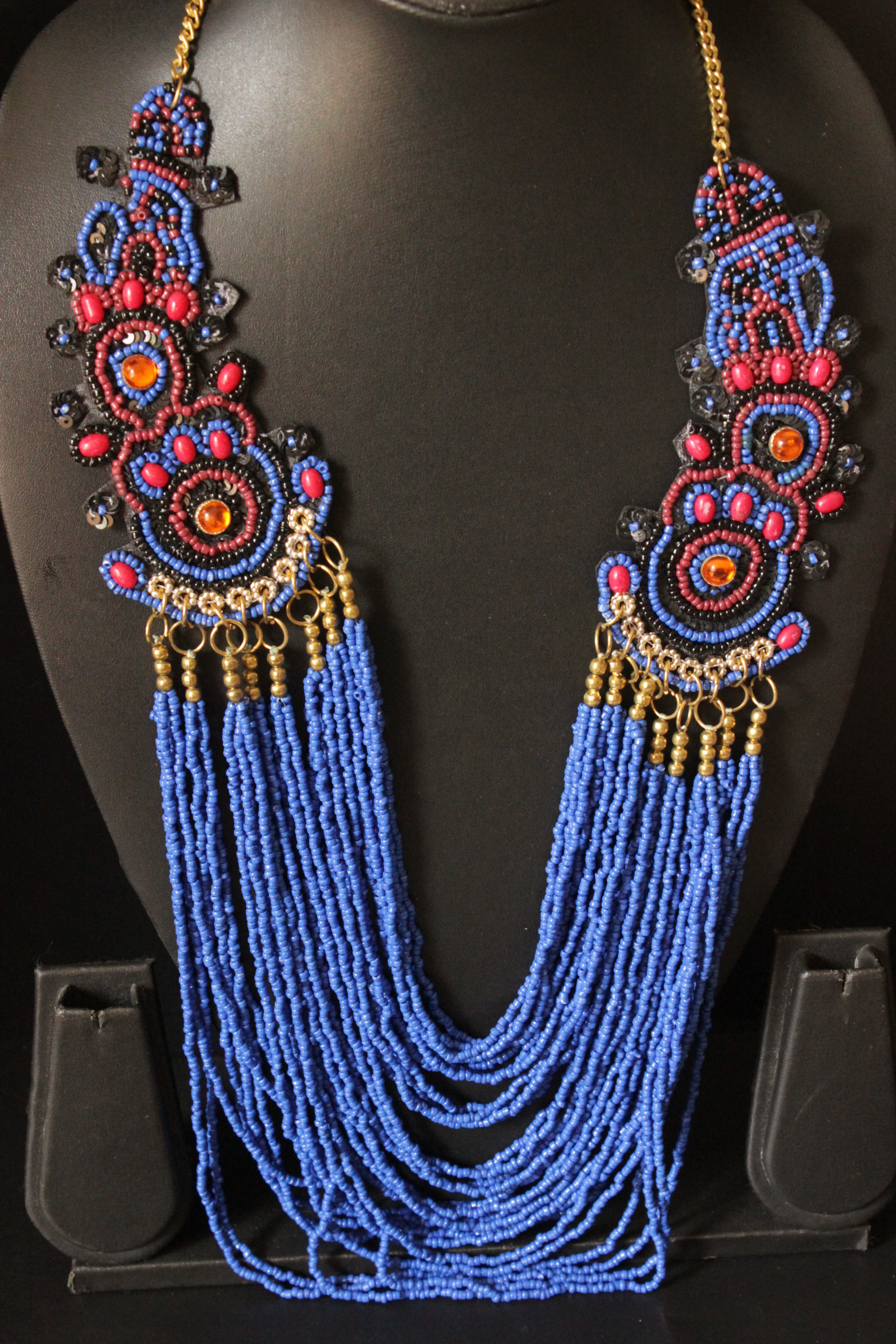 Royal Blue Multi-Layer Hand Beaded Collar Necklace