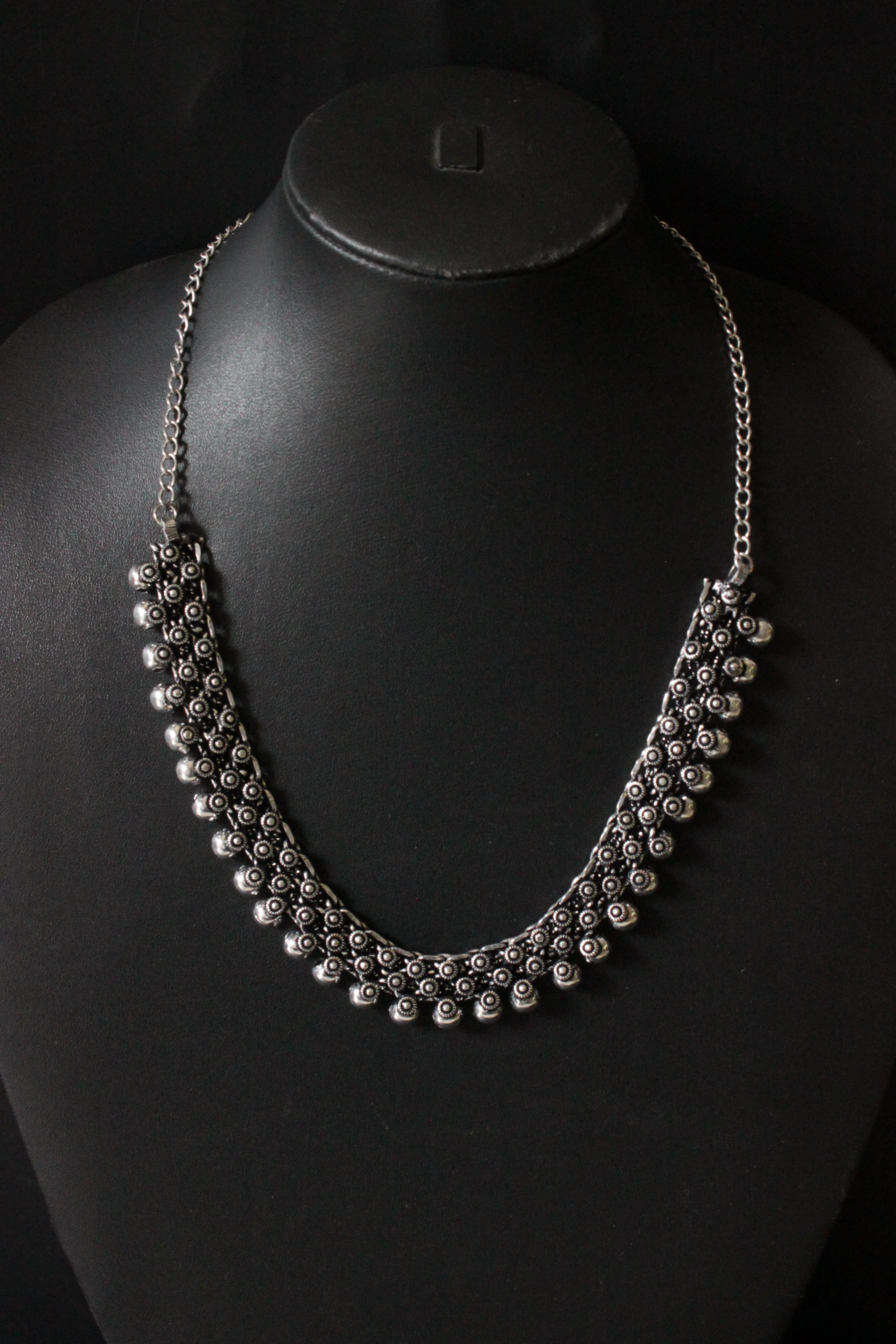 Intricately Detailed Oxidised Silver Metal Necklace Set