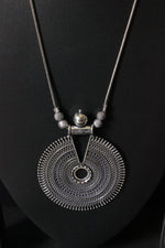 Load image into Gallery viewer, Concentric Circles Statement Pendant Silver Finish Baroque Necklace
