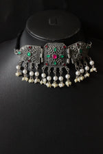 Load image into Gallery viewer, Adjustable Mini Choker Necklace Set with Rhinestones and White Beads Detailing
