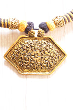 Load image into Gallery viewer, Hasli Style Twisted Fabric Choker Necklace with Antique Gold Finish Metal Pendant
