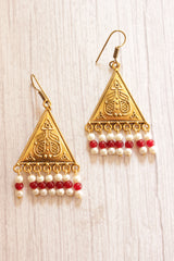 5 Layered White and Red Beads Necklace Set with Gold Finish Metal Accents