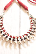 Load image into Gallery viewer, Black and Red Hand Beaded Silver Finish Choker Necklace with Adjustable Thread Closure
