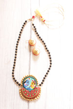 Load image into Gallery viewer, Radha Krishna Hand Painted Terracotta Clay Necklace Set with Jhumka Earrings
