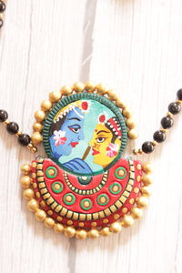 Radha Krishna Hand Painted Terracotta Clay Necklace Set with Jhumka Earrings