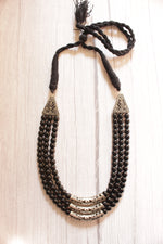 Load image into Gallery viewer, 3 Layer Big Black Beads Necklace with Metal Accents and Adjustable Thread Closure
