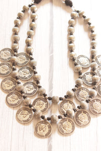 Stamped Coins 2 Layer Elaborate Necklace with Adjustable Thread Closure