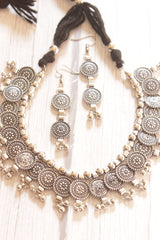 Intricately Detailed Adjustable Length Choker Necklace Set with Long Dangler Earrings