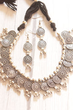 Load image into Gallery viewer, Intricately Detailed Adjustable Length Choker Necklace Set with Long Dangler Earrings
