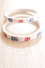 Load image into Gallery viewer, Set of 2 Hand Block Printed Off-White Fabric Wooden Bangles
