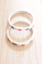 Load image into Gallery viewer, Set of 2 Hand Block Printed Off-White Fabric Wooden Bangles

