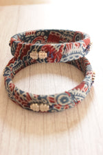 Load image into Gallery viewer, Set of 2 Ajrakh Printed Fabric Wooden Bangles
