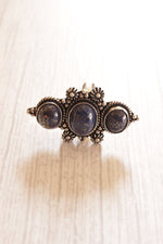 Load image into Gallery viewer, 3 Natural Blue Gemstones Embedded Oxidised Finish Silver Ring
