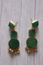 Load image into Gallery viewer, Natural Green Stones Embedded 3 Layer Brass Earrings
