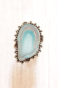 Statement Turquoise Stone Embedded Oxidised Silver Finish Metal Ring
