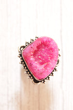 Load image into Gallery viewer, Pink Sugar Druzy Stone Embedded Oxidised Silver Finish Metal Ring
