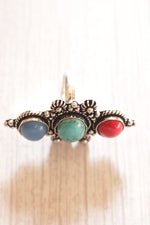 Load image into Gallery viewer, 3 Multi-Color Natural Gemstones Embedded Oxidised Finish Silver Ring
