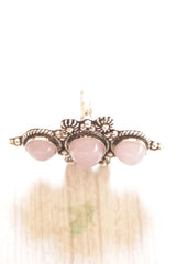 3 Baby Pink Natural Gemstones Embedded Oxidised Finish Silver Ring