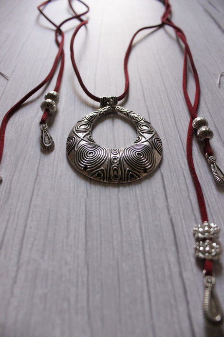 Wrap Around Rope Necklace Set with Metal Pendant