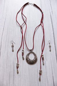 Wrap Around Rope Necklace Set with Metal Pendant