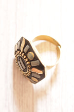 Load image into Gallery viewer, Square Statement Tibetan Adjustable Ring with Gold Accents
